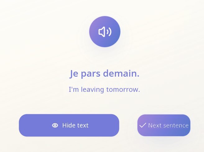 French listening practice: Je pars demain. I'm leaving tomorrow.